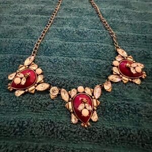Chic Gold and Red Gemstone Necklace
